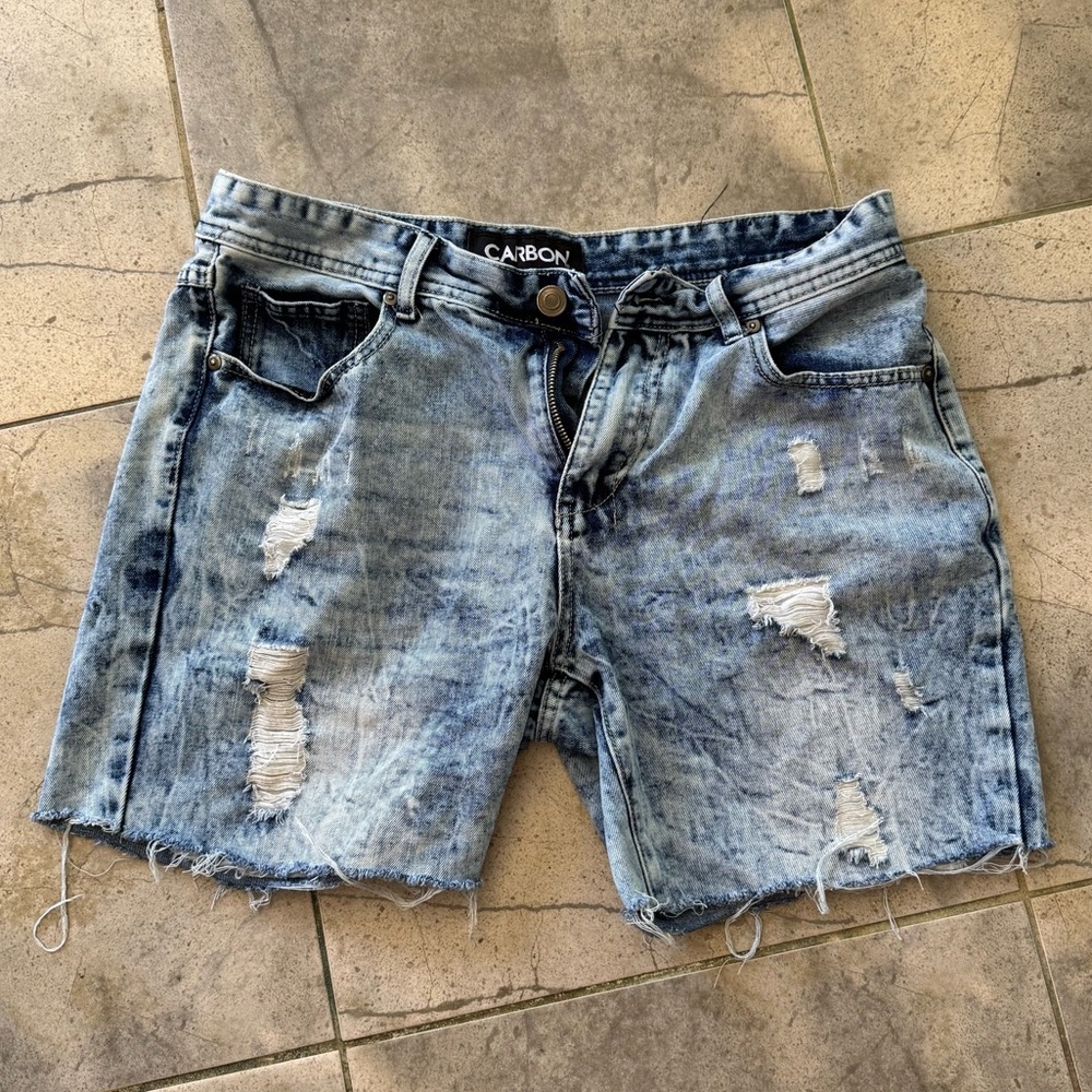 Carbon Light Blue Ripped Jean Shorts